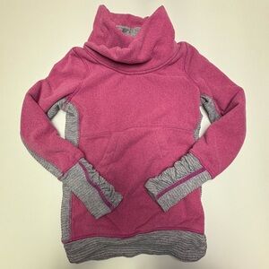 Ivivva Girls 8 Cozy Practice Pullover Grey Pink Ruched Funnel Neck Front Pocket